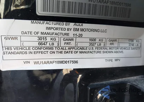 2021 Audi Rs Q8 Tfsi Quattro Tiptronic from USA, damaged, VIN WU1ARAF18MD017596
